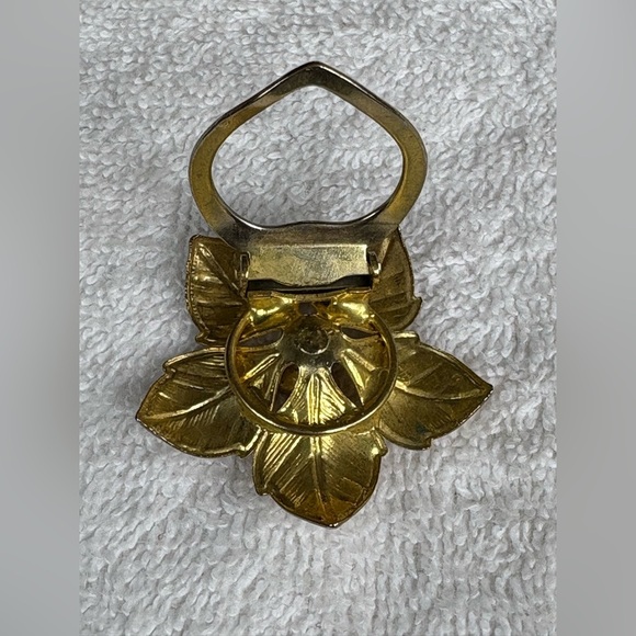 Vintage Gold Tone Floral Scarf Clip/Ring - Picture 7 of 10